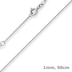 1mm Ankerkette diamantiert Collier aus 375 Gold Weißgold 50cm mit Zwischenöse