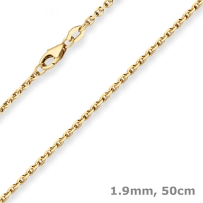 1,9mm Ankerkette diamantiert Collier aus 375 Gold Gelbgold 50cm mit Zwischenöse
