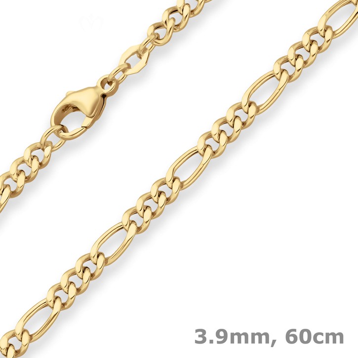 3.9mm Figarokette hohl aus 750 Gelbgold 60cm