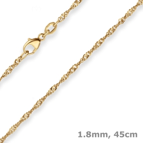 1,8mm Singapurkette Goldkette Collier Halskette aus 750 Gold Gelbgold 45cm