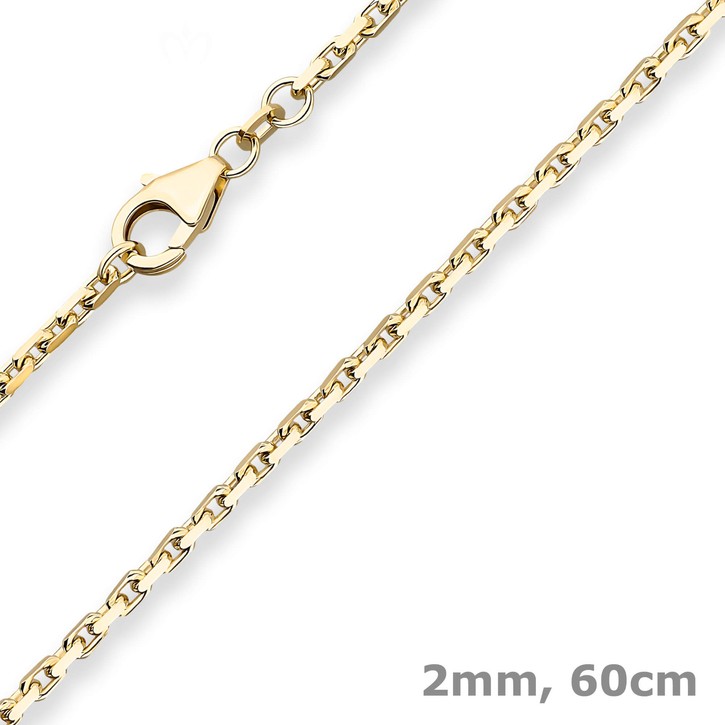 2mm Ankerkette diamantiert aus 585 Gelbgold 60cm