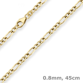 3,4mm Figarokette Goldkette Collier Halskette aus 375 Gold Gelbgold 45cm
