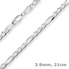 3,9mm Armband Figarokette diamantiert Armschmuck aus 925 Silber 21cm