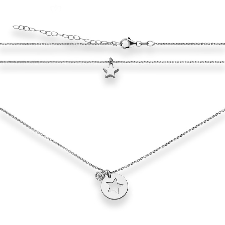 0.8mm Rund-Ankerkette Sterne aus 925 Silber rhodiniert 38cm