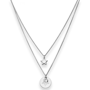 0,8mm Rund-Ankerkette Collier Sterne aus 925 Silber rhodiniert 38cm Zirkonia