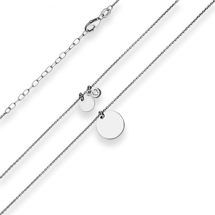 1.1mm Rund-Ankerkette Plättchen aus 925 Silber rhodiniert 38cm