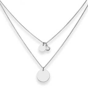 1,1mm Rund-Ankerkette Collier Plättchen aus 925 Silber rhodiniert 38cm Zirkonia