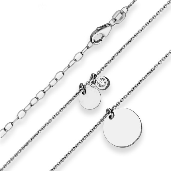 1.1mm Rund-Ankerkette Plättchen aus 925 Silber rhodiniert 38cm