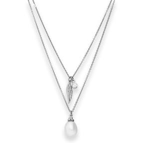 1,2mm Rund-Ankerkette Collier Perle, Flügel, Zirkonia aus 925 Silber rhodiniert