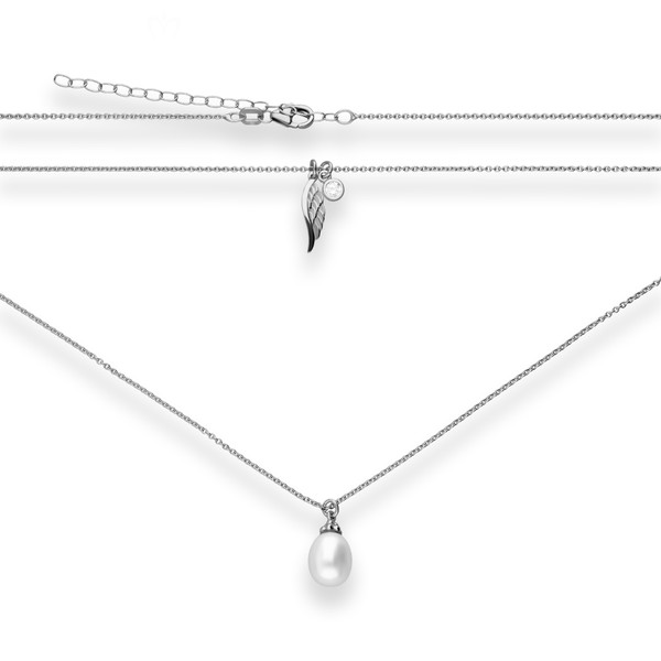 Rund-Ankerkette Perle Flügel Zirkonia 925 Silber rhodiniert