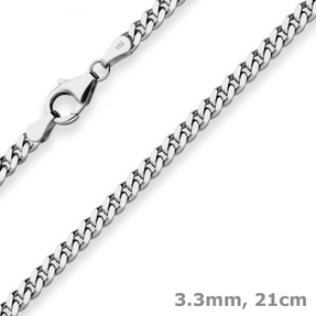 3,3mm Armband Panzerkette Armschmuck aus 925 Silber rhodiniert 21cm