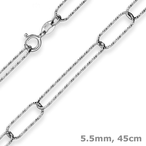 5,5mm Ankerkette gerieft Kette Collier Paper-Clip aus 925 Silber rhodiniert 45cm