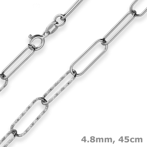 4,8mm Ankerkette gerieft Kette Collier Paper-Clip aus 925 Silber rhodiniert 45cm