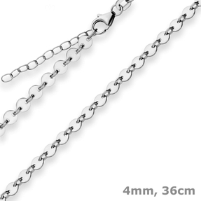 4mm Plattenkette Silberkette Collier Halskette aus 925 Silber rhodiniert 36cm