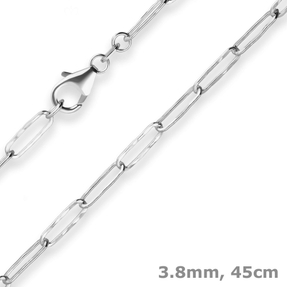 3,8mm Fantasiekette Silberkette Collier Paper-Clip Halskette aus 925 Silber 45cm