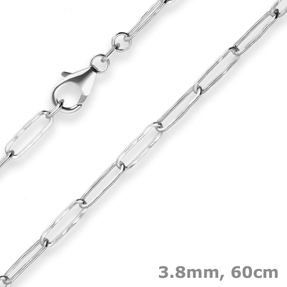 3,8mm Fantasiekette Silberkette Collier Paper-Clip Halskette aus 925 Silber 60cm
