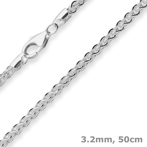 3,2mm Zopfkette Silberkette Collier Halskette aus 925 Silber 50cm