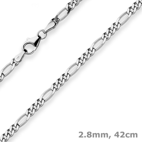 2,8mm Figarokette diamantiert Collier Halskette aus 925 Silber rhodiniert 42cm 2,8mm Figarokette diamantiert Collier Halskette aus 925 Silber rhodiniert 42cm