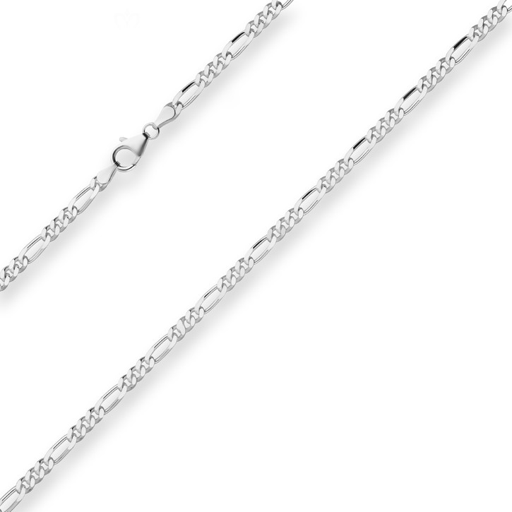 3.4mm Figarokette diamantiert aus 925 Silber 45cm