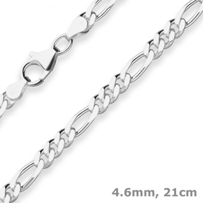 4,6mm Armband Figarokette diamantiert Armschmuck aus 925 Silber 21cm