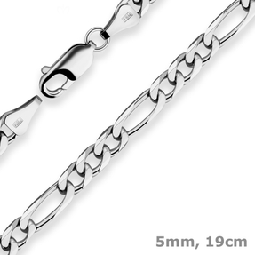 5mm Armband Figarokette diamantiert Armschmuck aus 925 Silber rhodiniert 19cm