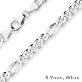 5,7mm Figarokette diamantiert Silberkette Collier Halskette aus 925 Silber 60cm