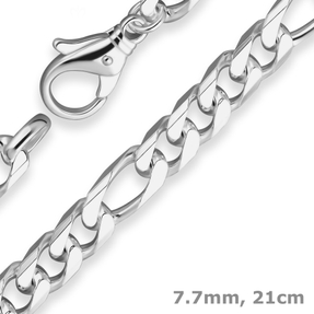 7,7mm Armband Figarokette diamantiert Armschmuck aus 925 Silber 21cm