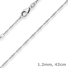 1,2mm Singapurkette Kette Collier aus 585 Gold Weißgold 42cm mit Zwischenöse