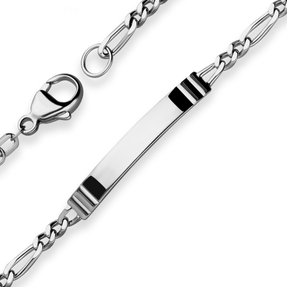 3,4mm Id-Armband Figarokette diamantiert Schildband 925 Silber rhodiniert 21cm 3,4mm Id-Armband Figarokette diamantiert Schildband 925 Silber rhodiniert 21cm