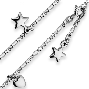 2,2mm Figarokette diamantiert Kette Fusskette aus 925 Silber rhodiniert 25cm