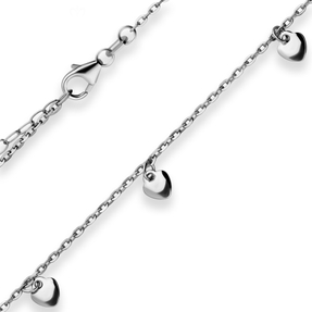 1,6mm Ankerkette diamantiert Kette Collier Herzen aus 925 Silber rhodiniert 38cm