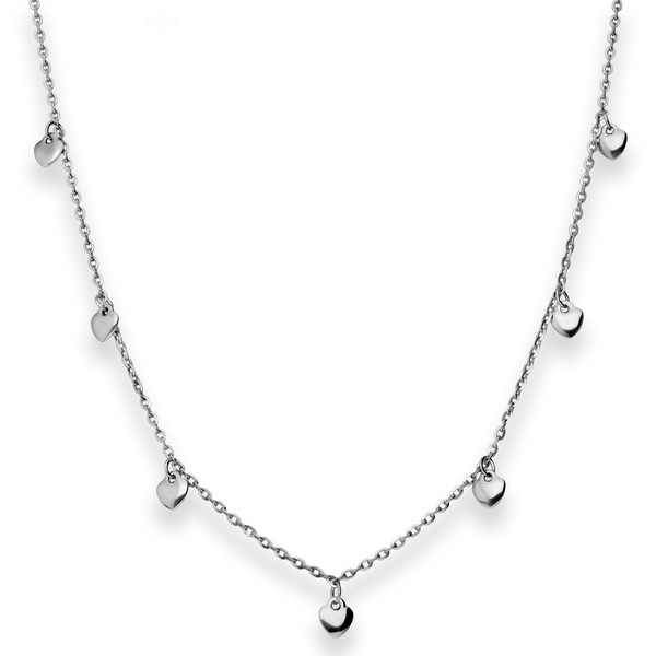 1.6mm Ankerkette diamantiert Herzen 925 Silber rhodiniert 38cm