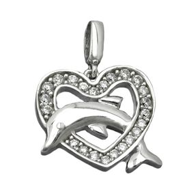 Anhänger Herz & springender Delfin Zirkonia weiß 925 Sterling Silber Damen