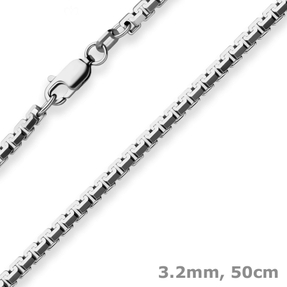 3,2mm Veneziakette sechskant Collier Halskette aus 925 Silber rhodiniert 50cm