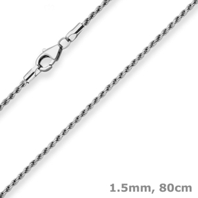 1,5mm Kordelkette massiv Kette Collier Halskette aus 925 Silber rhodiniert 80cm