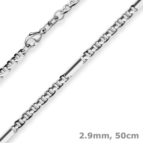 2,9mm Panzerstegkette Kette Collier Halskette aus 925 Silber rhodiniert 50cm