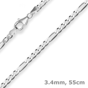3,4mm Figarokette diamantiert Silberkette Collier Halskette aus 925 Silber 55cm