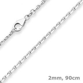2mm Ankerkette diamantiert Silberkette Collier Halskette aus 925 Silber 90cm