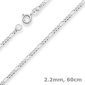 2,2mm Figarokette diamantiert Silberkette Collier Halskette aus 925 Silber 60cm