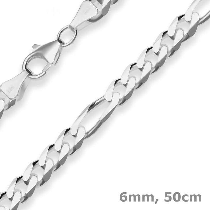 6mm Figarokette diamantiert aus 925 Silber 50cm