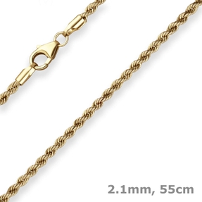 2,1mm Kordelkette Goldkette Collier Halskette aus 585 Gold Gelbgold 55cm