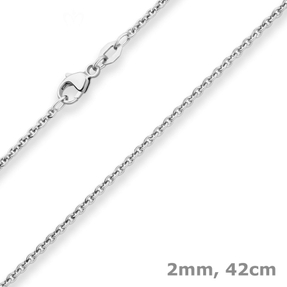 2mm Rund-Ankerkette Collier aus 925 Silber rhodiniert 42cm mit Zwischenöse