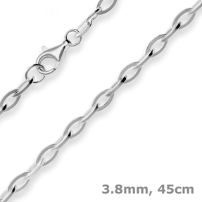 3,8mm Ankerkette weit Kette Collier Halskette aus 925 Silber rhodiniert 45cm