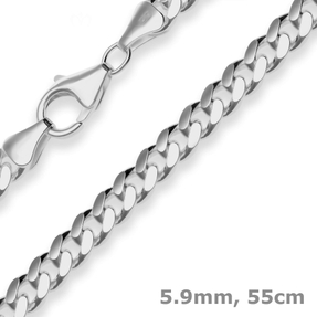 5,9mm Panzerkette oval diamantiert Kette Collier aus 925 Silber rhodiniert 55cm