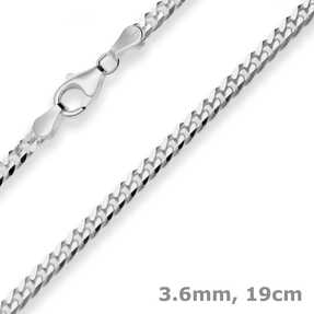 3,6mm Armband Panzerkette Armschmuck aus 925 Silber rhodiniert 19cm