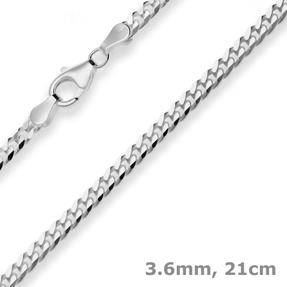3,6mm Armband Panzerkette Armschmuck aus 925 Silber rhodiniert 21cm