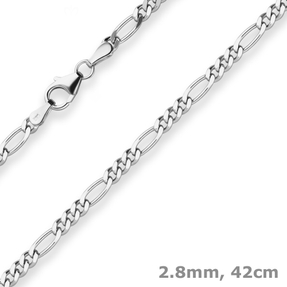 2,8mm Figarokette diamantiert Silberkette Collier Halskette aus 925 Silber 42cm