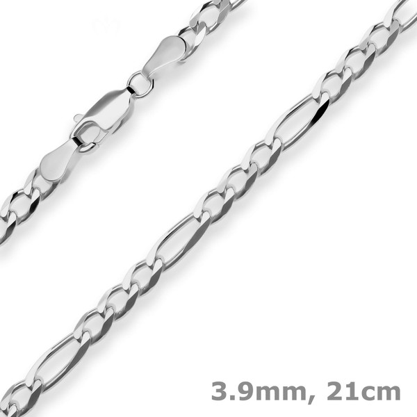 3.9mm Armband Figarokette diamantiert aus 925 Silber rhodiniert