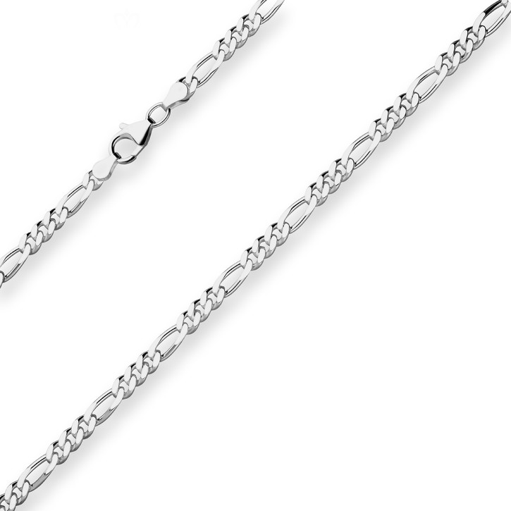 4.6mm Figarokette diamantiert aus 925 Silber rhodiniert 60cm