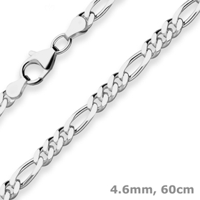 4,6mm Figarokette diamantiert Collier Halskette aus 925 Silber rhodiniert 60cm